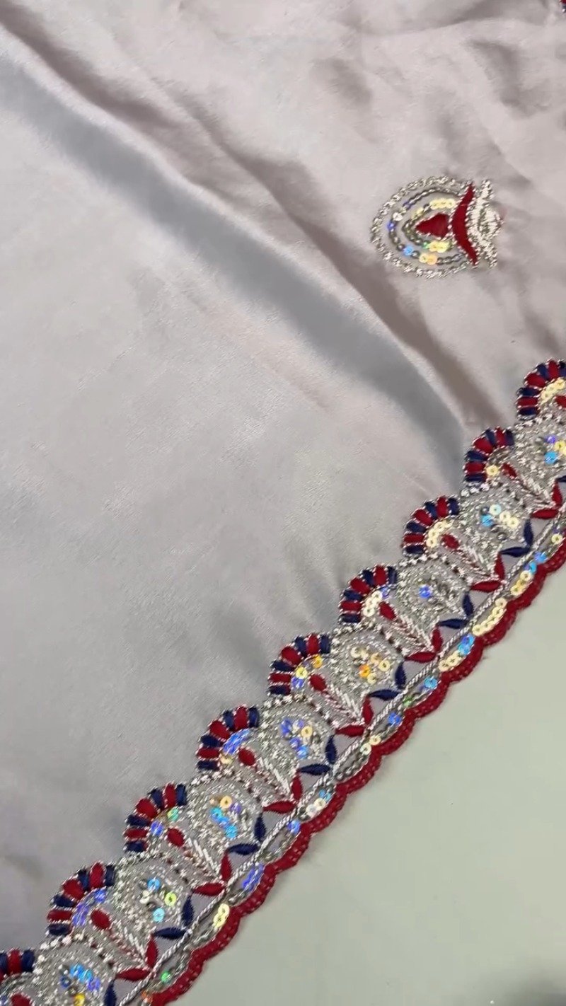 Midnight Crimson Velvet Blouse with Silver Embroidered Saree Set β Available in Classic Crimson & Elegant Silver - Image 4