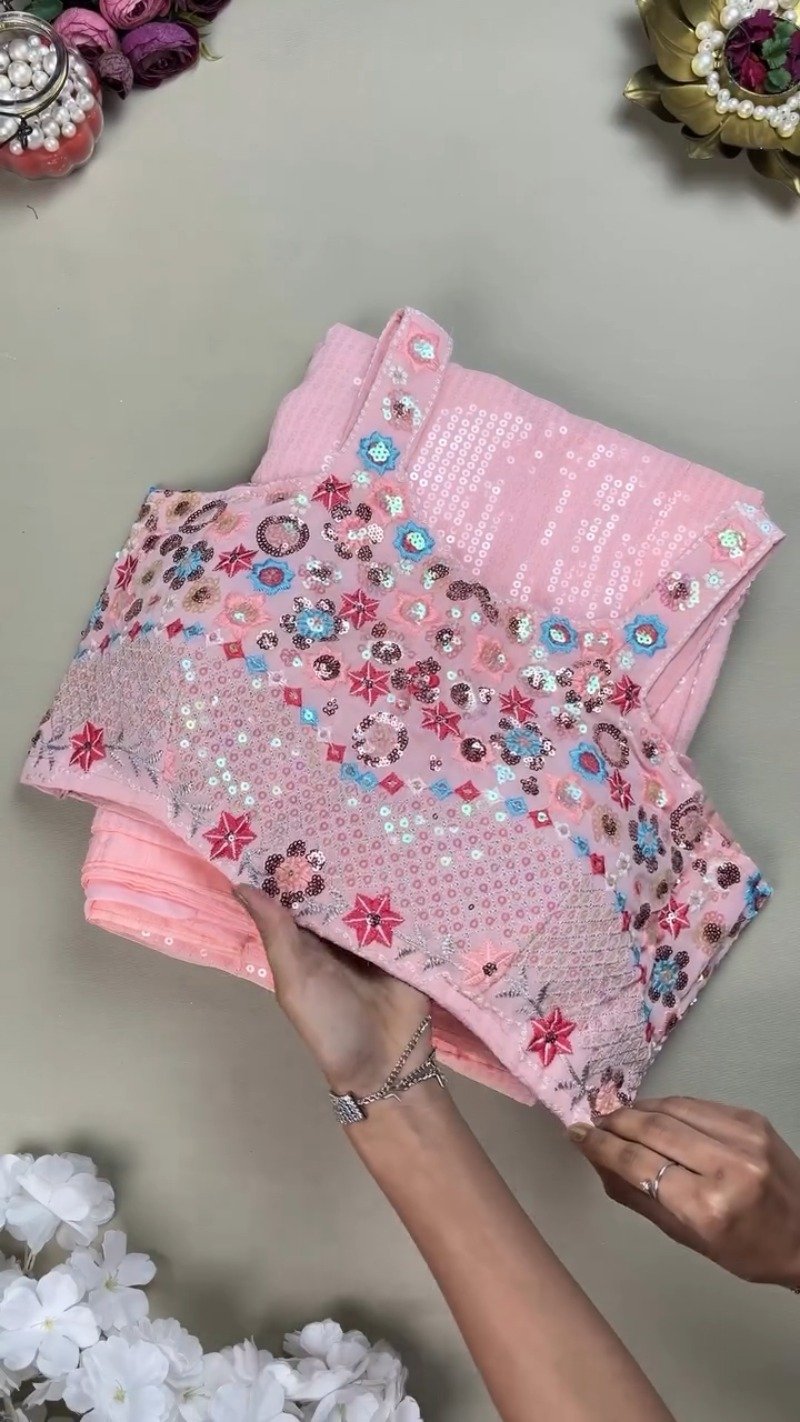 Enchanting Pastel Sequin Embellished Co-ord Set โ Available in Baby Pink & Champagne Gold