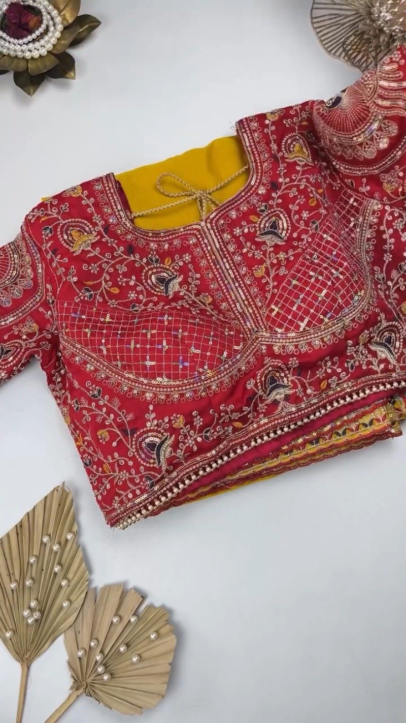 Sunshine Radiance Embroidered Saree with Heavily Embellished Blouse โ Available in Radiant Yellow & Deep Red - Image 2