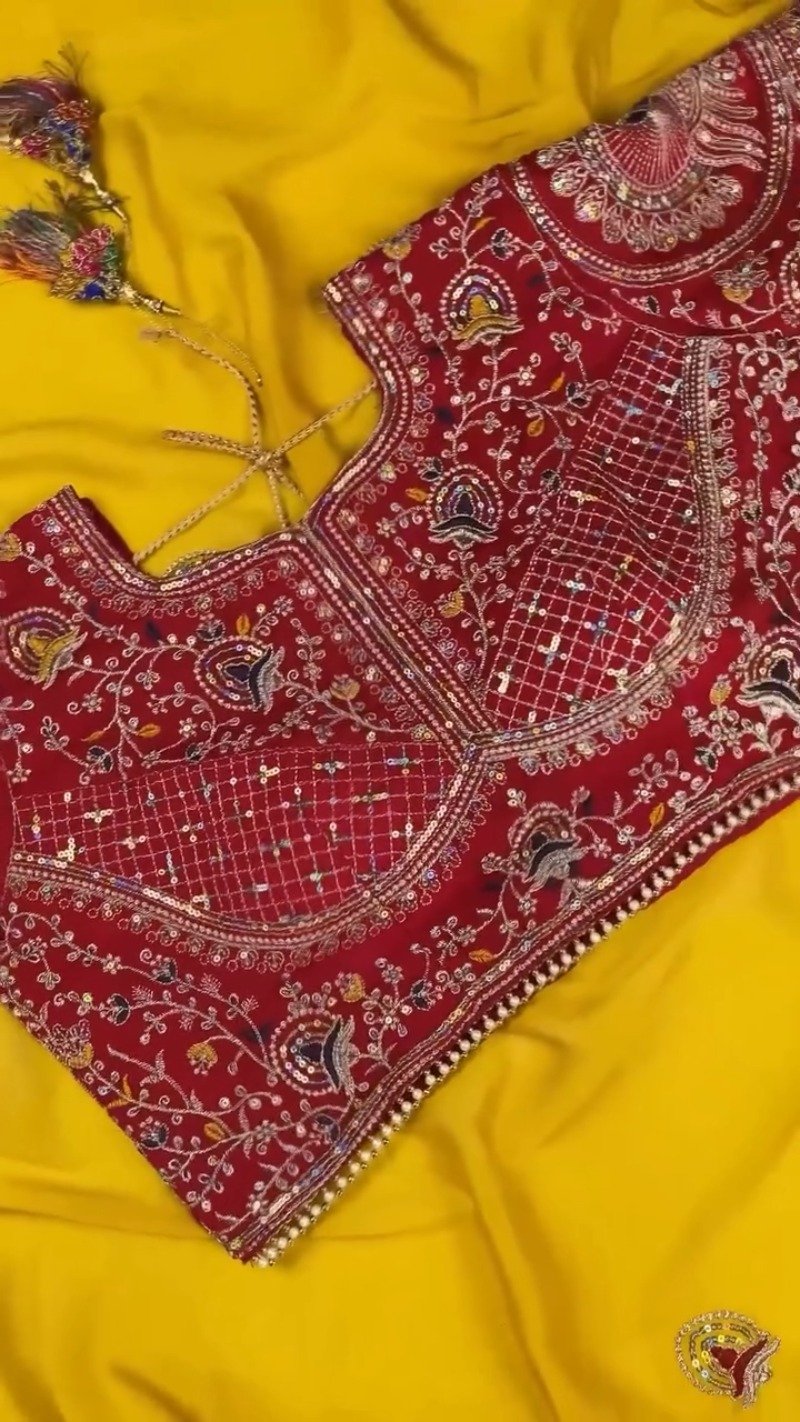Sunshine Radiance Embroidered Saree with Heavily Embellished Blouse โ Available in Radiant Yellow & Deep Red - Image 4