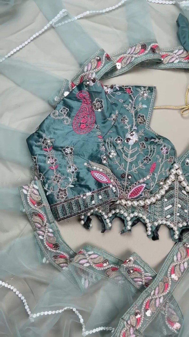 Teal Blue Embroidered Silk Blend Designer Blouse โ A Fusion of Tradition & Modern Elegance