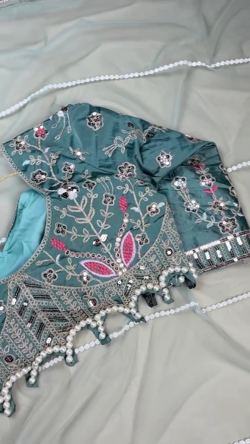 Teal Blue Embroidered Silk Blend Designer Blouse โ A Fusion of Tradition & Modern Elegance - Image 3