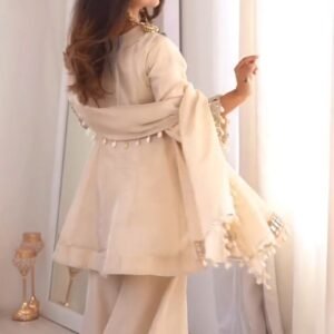 Ethereal Ivory Mirror-Work Peplum Kurta Set