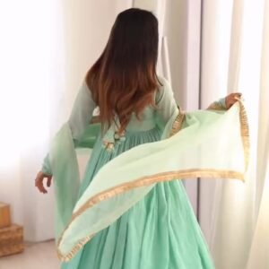 Ethereal Mint Green Embroidered Anarkali Set with Shimmering Dupatta