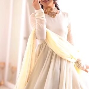 Ethereal Cream & Gold Anarkali Ensemble with Delicate Dupatta – Available in Cream & Soft Peach
