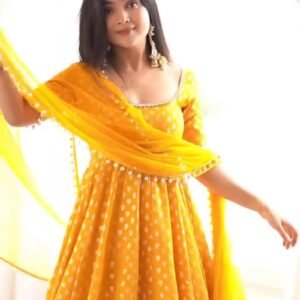 Sun-Kissed Mustard Embroidered Anarkali Kurta Set with Dupatta