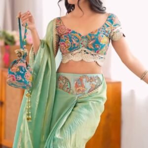 Ethereal Pastel Embroidered Ensemble – Available in Mint Green & Ivory White