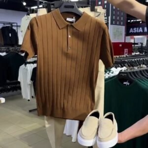 Minimalist Ribbed Polo Shirt & Trouser Set – Available in Earthy Brown & Deep Burgundy