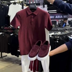 Minimalist Ribbed Polo & Trouser Co-ord Set – Available in Burgundy & Classic White