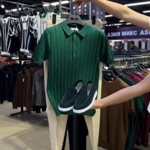 Modern Minimalist Ribbed Polo & Trouser Set – Available in Dark Forest Green & Classic Cream