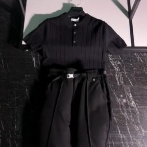 Urban Monochrome Ribbed Polo & Trouser Co-ord Set