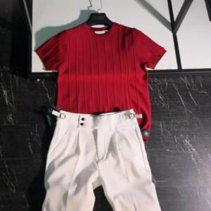 Modern Minimalist Ribbed Knit Ensemble – Available in Maroon & White