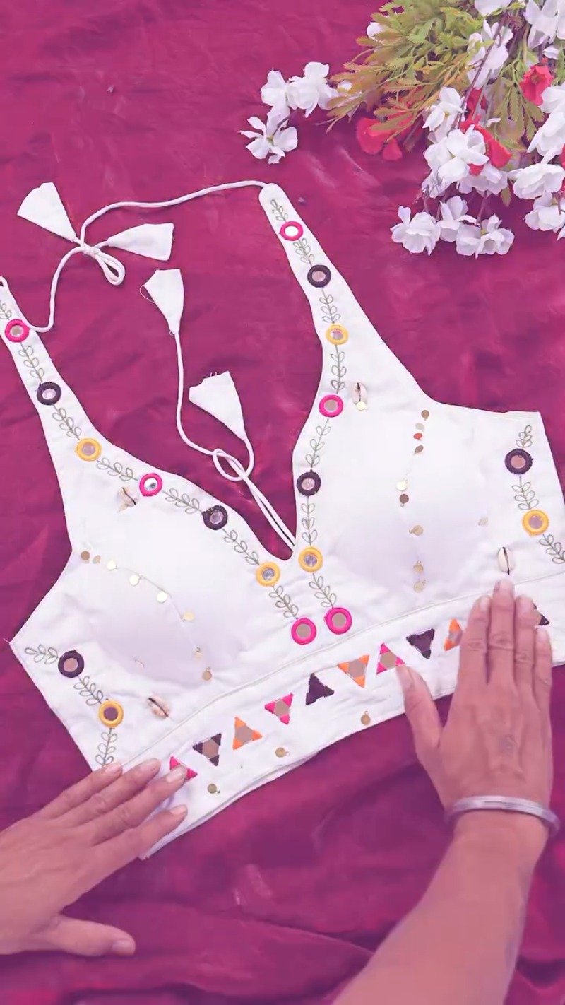 Boho-Chic Mirror Work Halter Neck Crop Top β A Summer Essential - Image 2