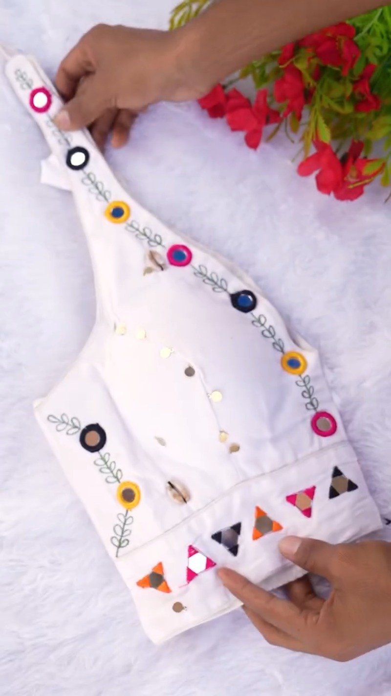 Boho-Chic Mirror Work Halter Neck Crop Top β A Summer Essential - Image 9
