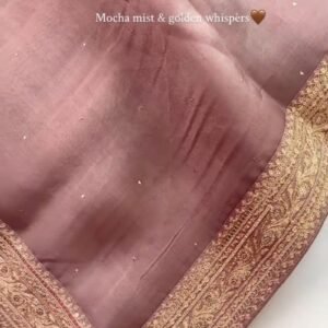 Mocha Mist Embellished Silk Saree with Antique Gold Border