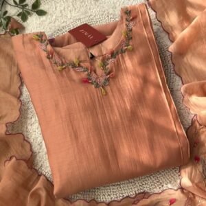 Zimal Peach Embroidered Kurta & Scalloped Dupatta Set