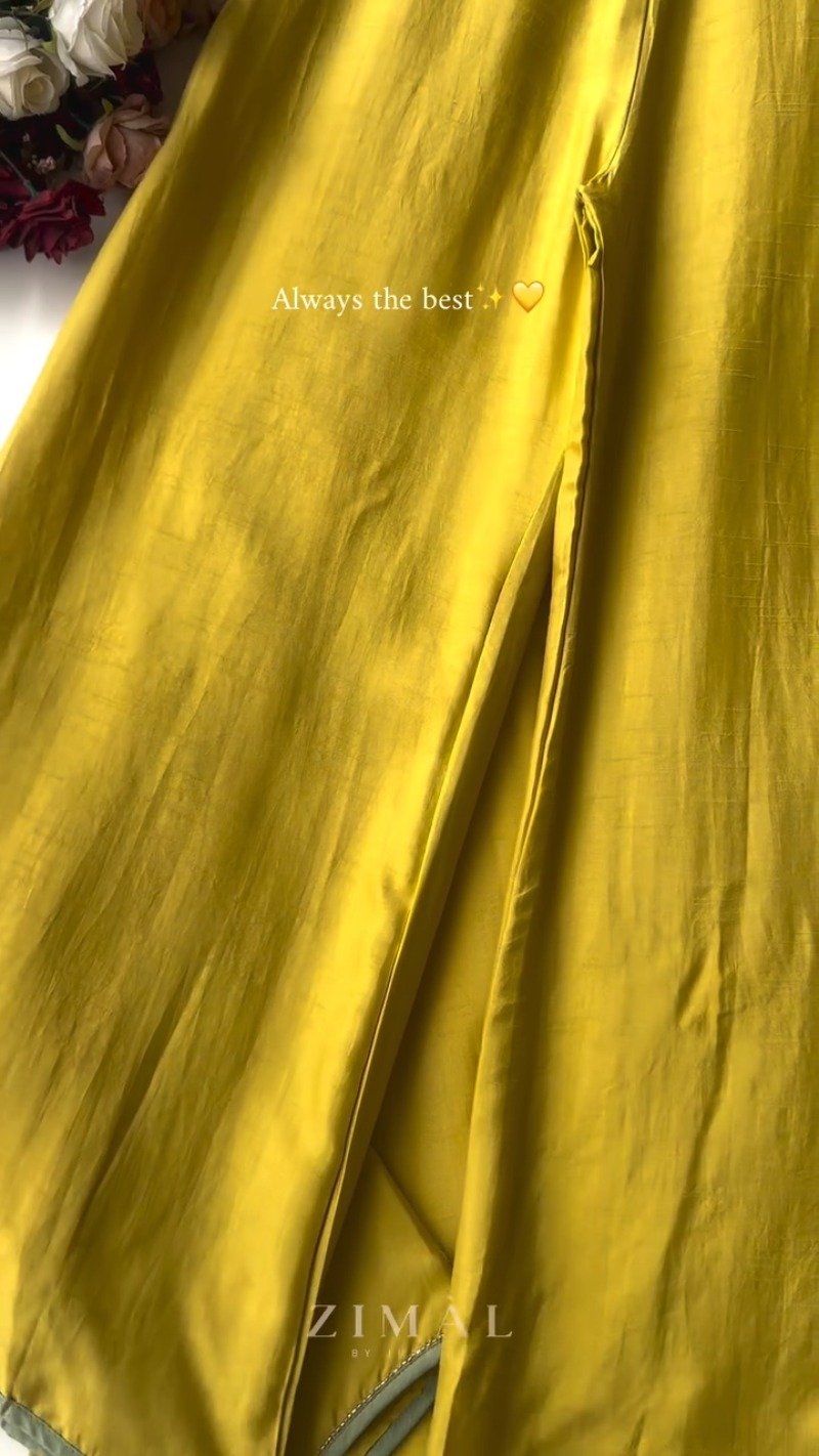 Sun-Kissed Mustard Raw Silk Kurta Set with Scalloped Sage Dupatta - Image 4