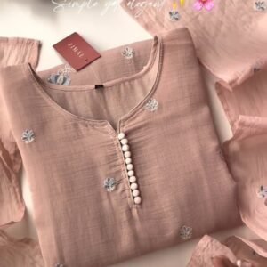Minimalist Blush Pink Floral Embroidered Kurta Set