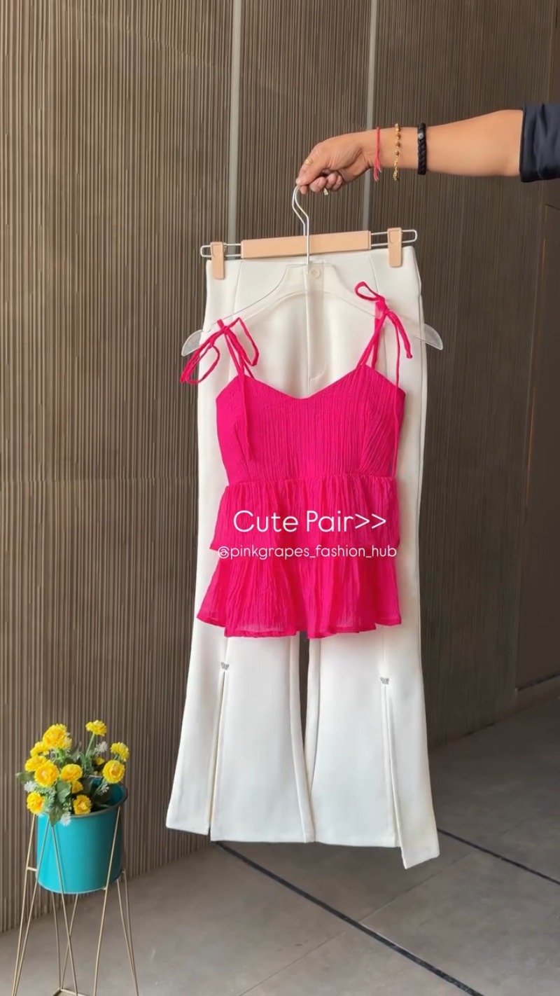 Chic Pleated Tiered Cami Top and Slit Trousers Co-ord Set β Available in Vibrant Pink, Pastel Blue, Sunny Yellow & Sage Green