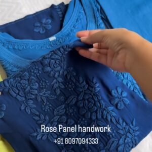 Rose Panel Hand-Embroidered Chikankari Kurta Set – Available in Midnight Blue, Crimson Red, and Lime Green