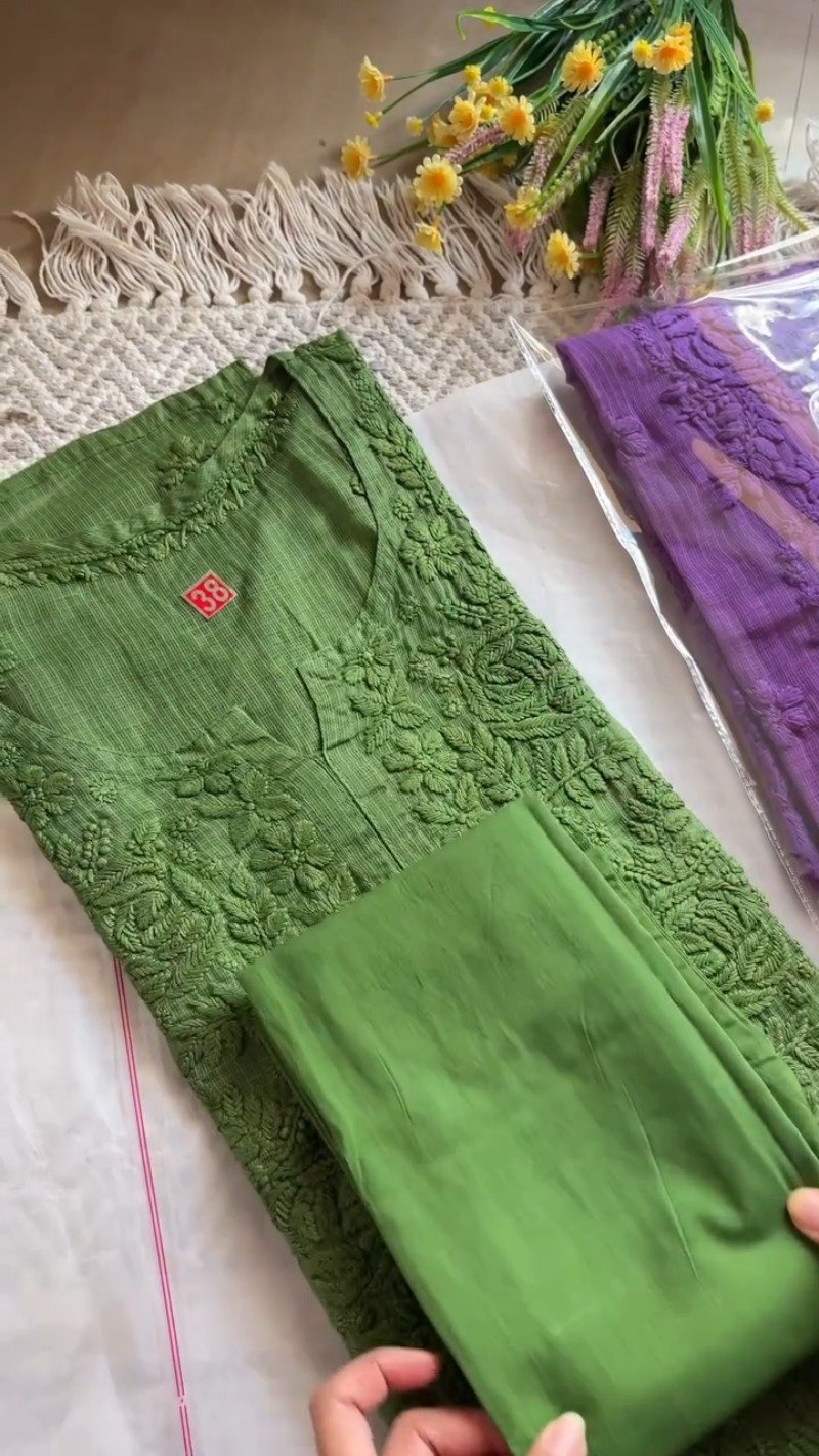 Exquisite Floral Threadwork Kurta Set with Matching Bottoms β Available in Sage Green, Crimson Red & Royal Purple - Image 2