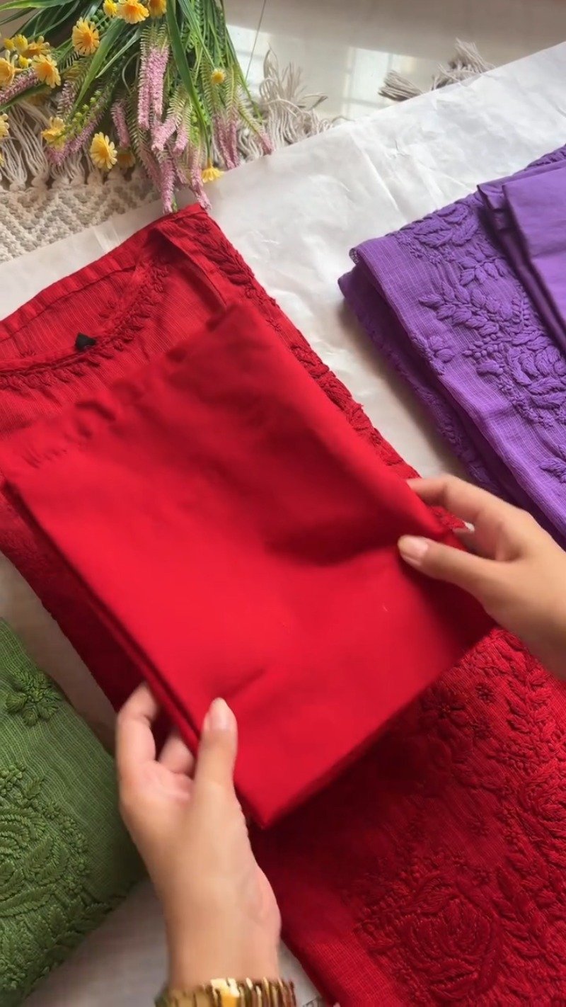 Exquisite Floral Threadwork Kurta Set with Matching Bottoms β Available in Sage Green, Crimson Red & Royal Purple - Image 3